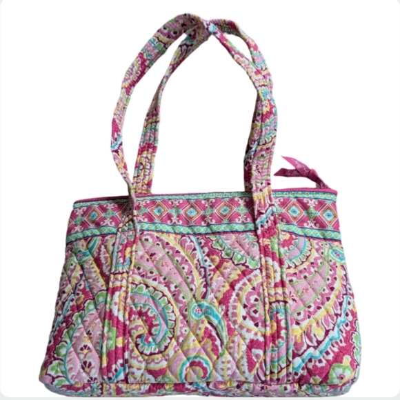 Vera Bradley Capri Melon Small Shoulder Bag Pink Paisley Quilted Tote Vintage - Picture 5 of 10